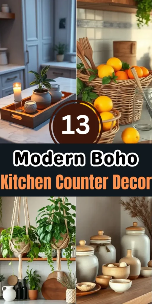 Modern boho kitchen counter decor
