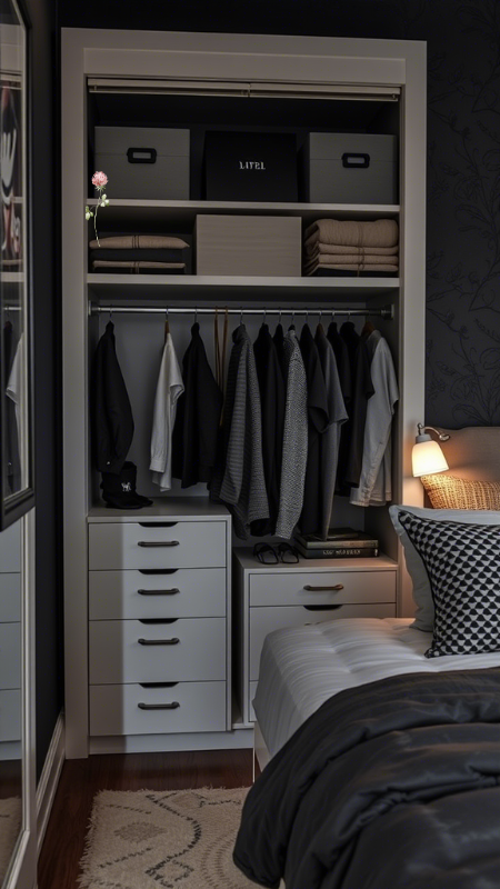 Dark Academia Closet in a Small Bedroom