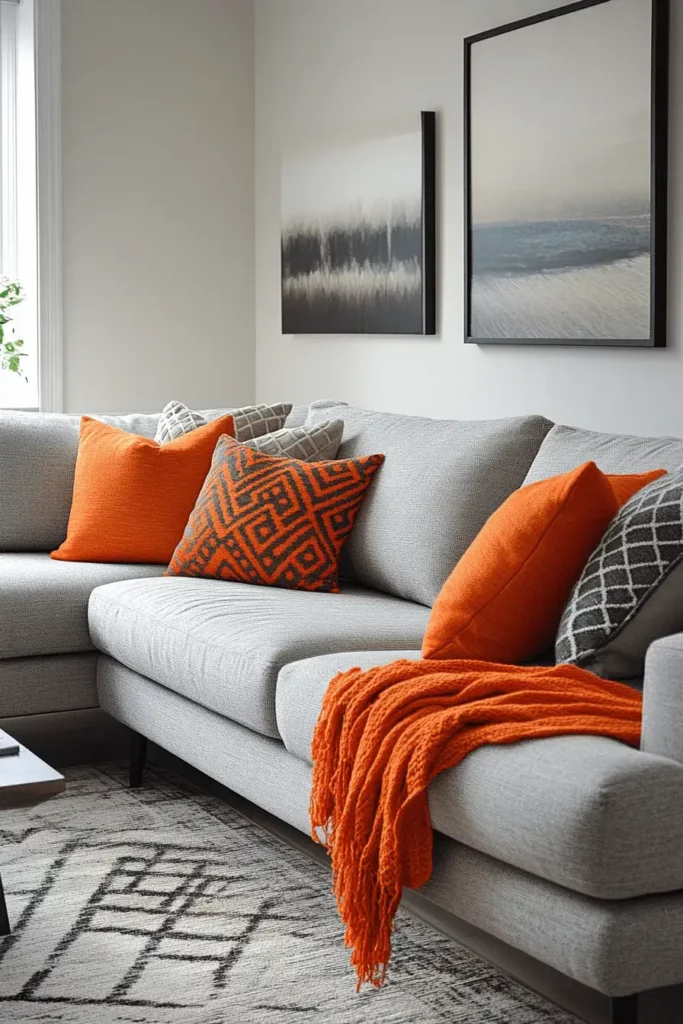 grey orange living room ideas 1