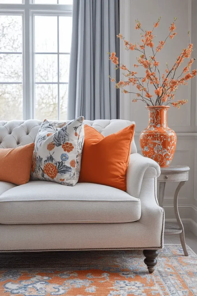 grey orange living room ideas 10