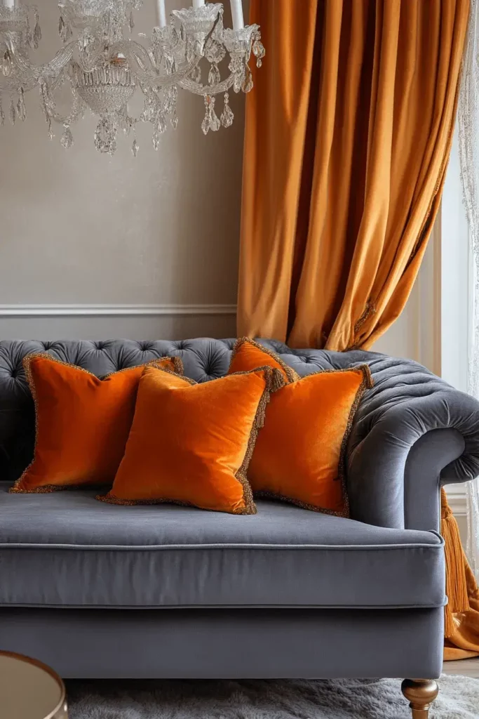 grey orange living room ideas 11