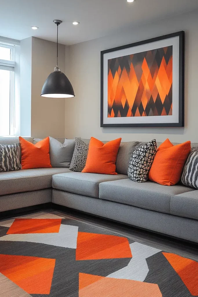 grey orange living room ideas 12