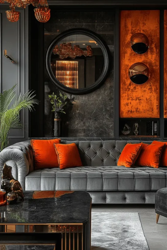 grey orange living room ideas 13