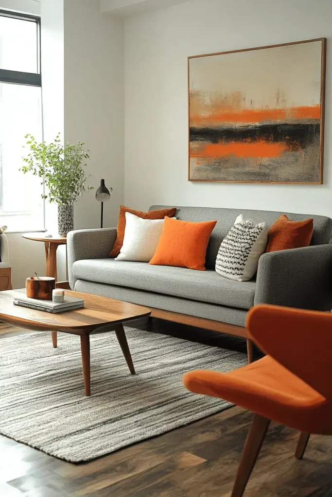grey orange living room ideas 14