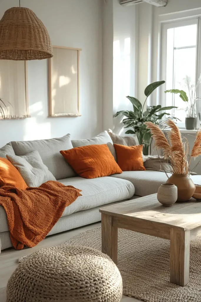 grey orange living room ideas 15