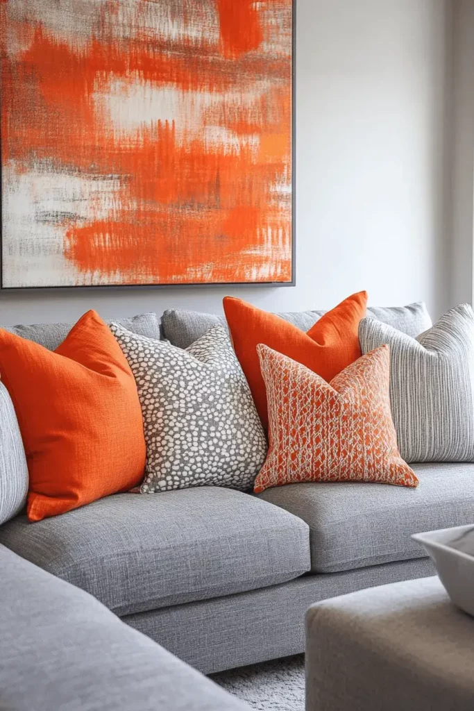 grey orange living room ideas 17