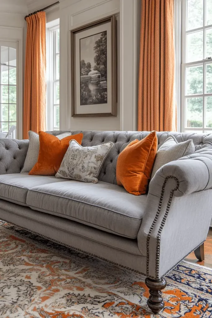 grey orange living room ideas 18