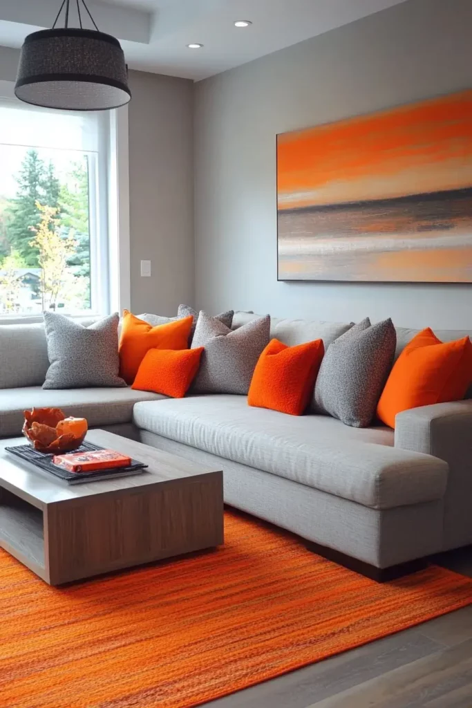 grey orange living room ideas 19