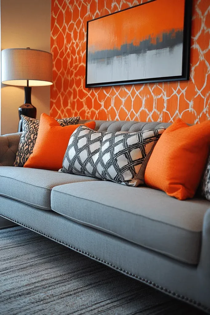grey orange living room ideas 20