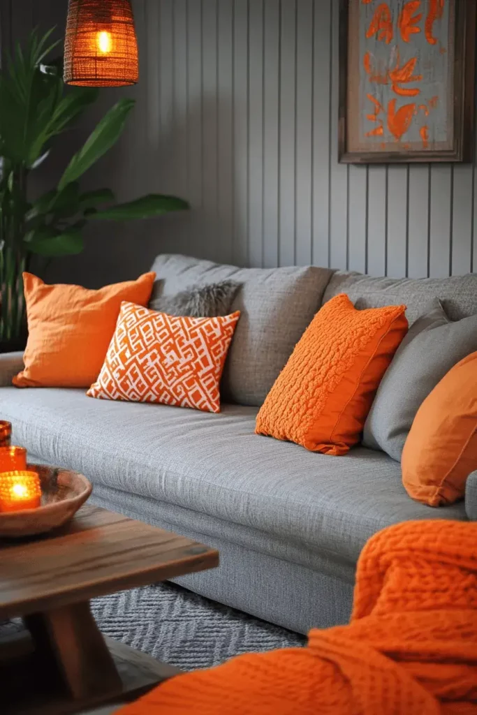 grey orange living room ideas 21