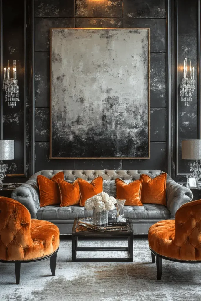 grey orange living room ideas 24