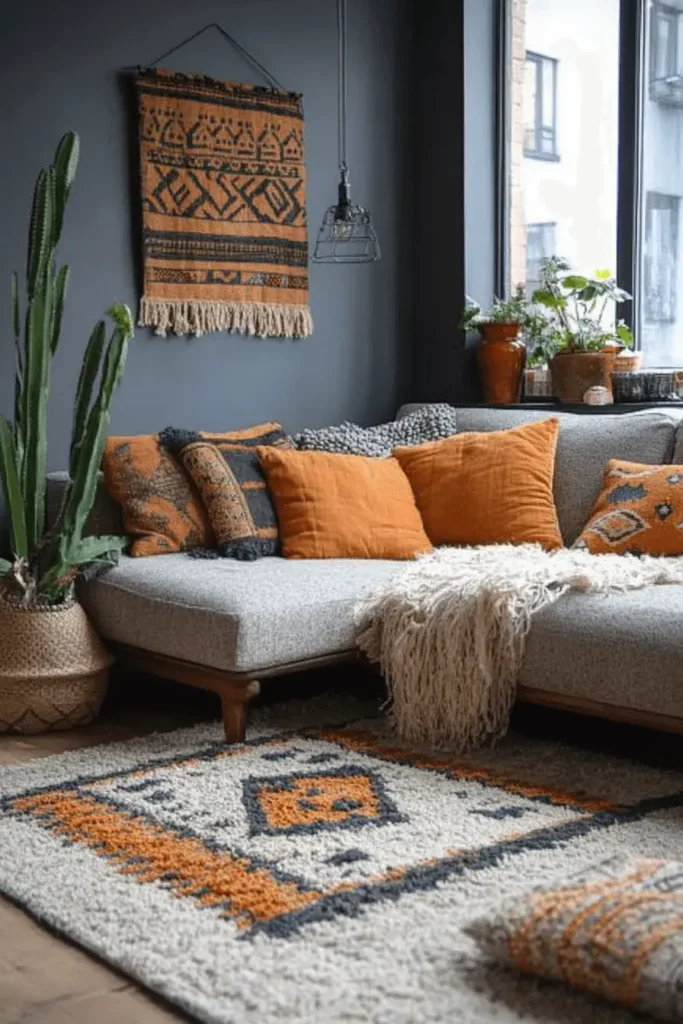 grey orange living room ideas 5