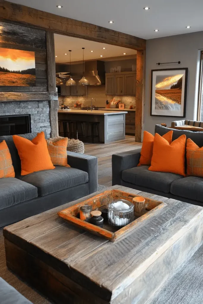 grey orange living room ideas 6