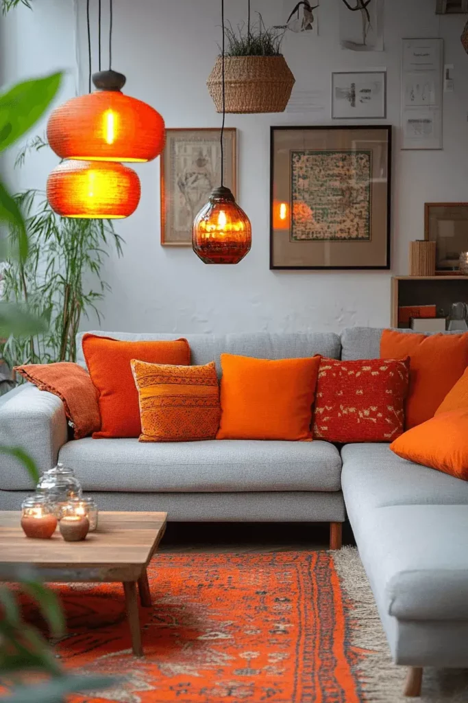 grey orange living room ideas 7