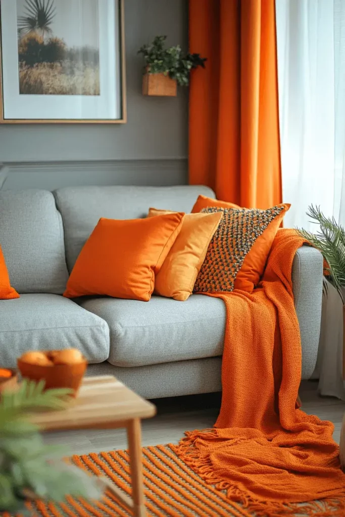 grey orange living room ideas 8