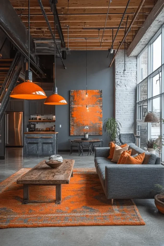 grey orange living room ideas 9