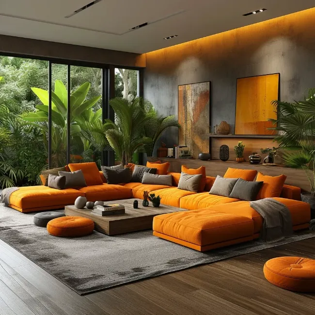 Grey & Orange Living Room Ideas 14