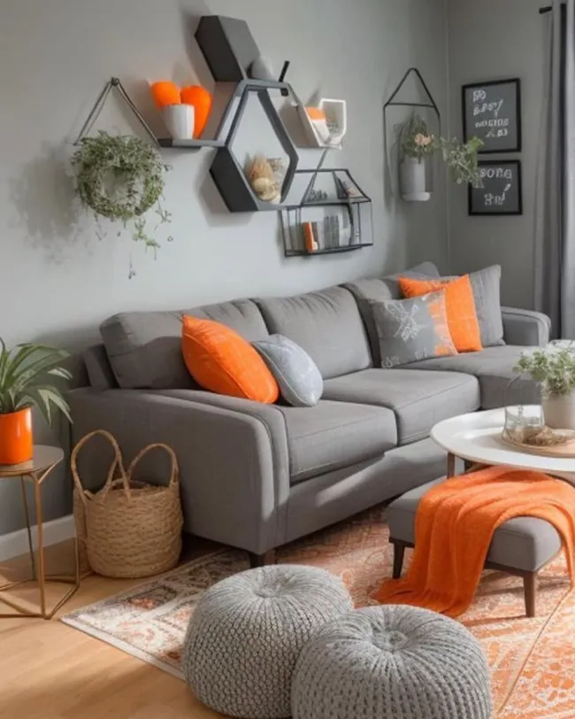 Grey & Orange Living Room Ideas 20