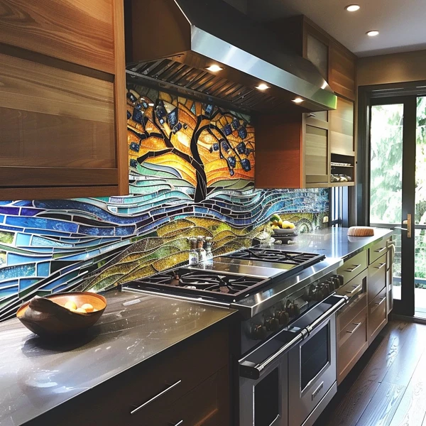 Serene Teal Glass Mosaic