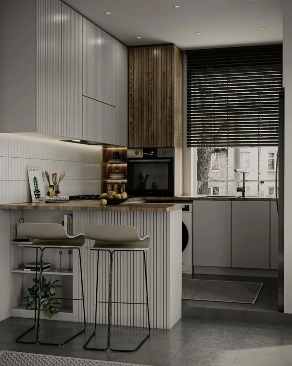 Streamlined Dark Wood Kitchen