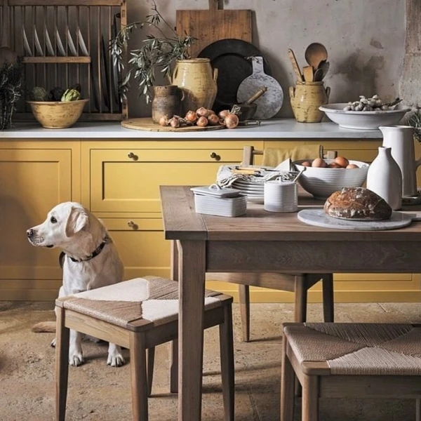 Bright Yellow Cabinets with Warm Wood