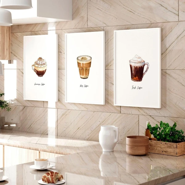 Coffee Art Triptych for Cozy Kitchens
