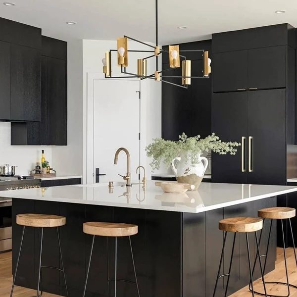 Glamorous Gold Accents in a Black Kitchen
