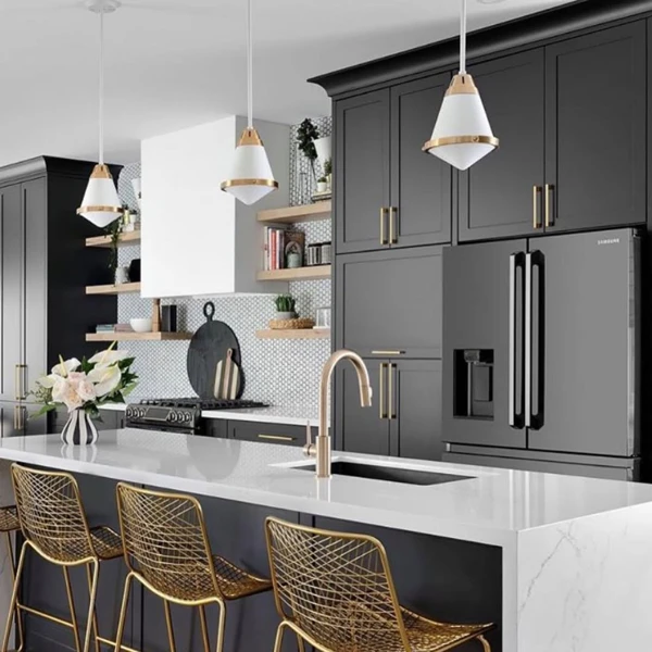 Striking Gold and Black Cabinetry