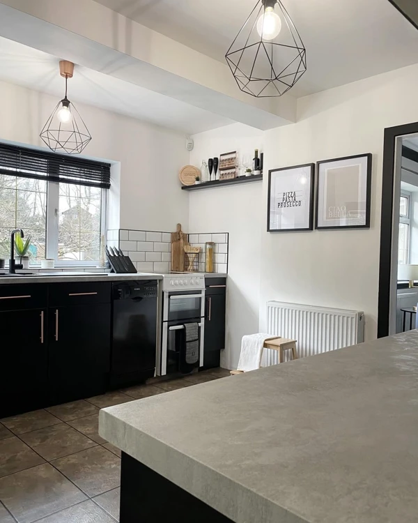 black and copper kitchen