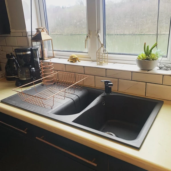 black and copper kitchen