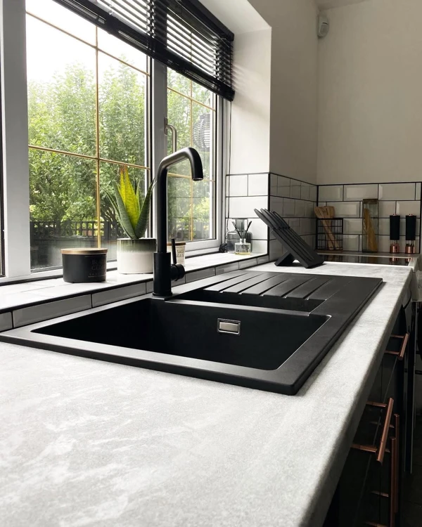 black and copper kitchen