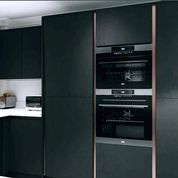 black and copper kitchen