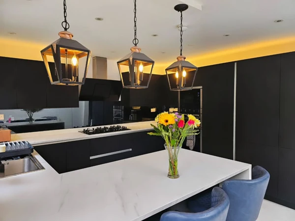black and copper kitchen