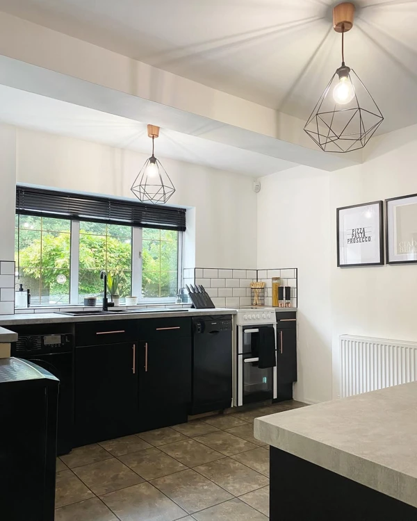 black and copper kitchen