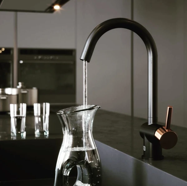 black and copper kitchen
