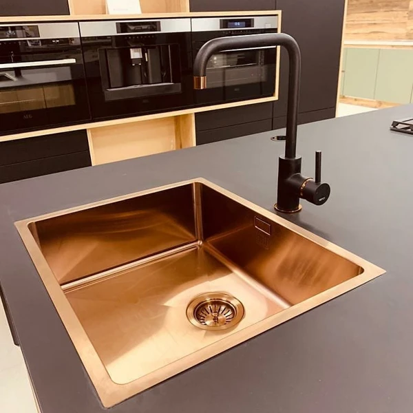 black and copper kitchen