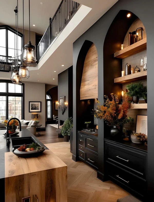 black farmhouse kitchen