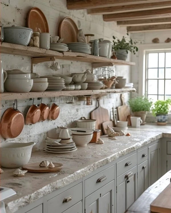 Open Shelving with Coastal Warmth