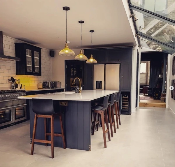 Midnight Blue With Golden Pendant Lights