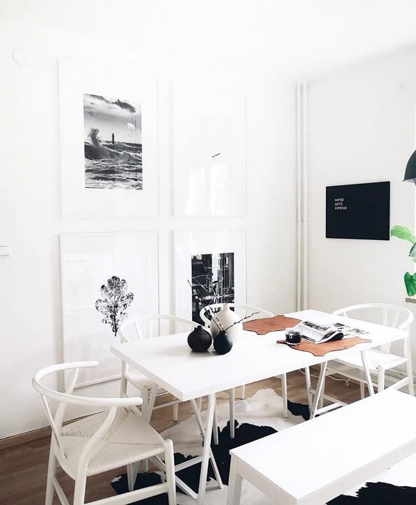 Minimalist Black and White Gallery Wall in Kitchen