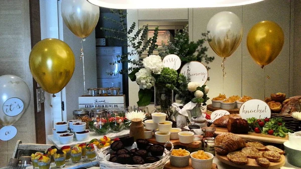 Elegant Gold Balloon Brunch Display