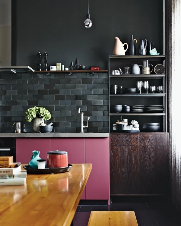 Bold Color Blocking with Pink Cabinets