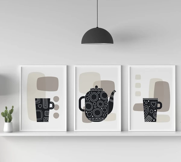 Minimalist Monochrome Kitchen Triptych