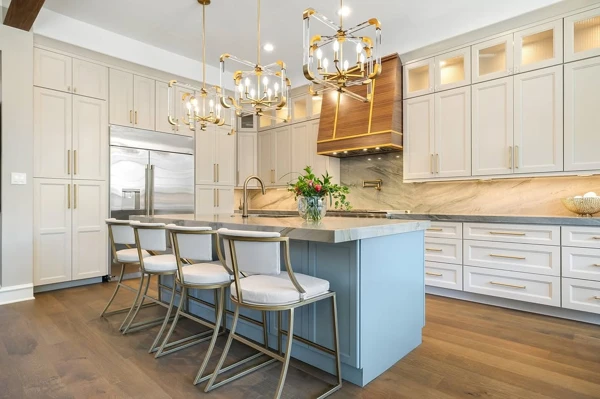 Soft Blue Island With Warm Metallics