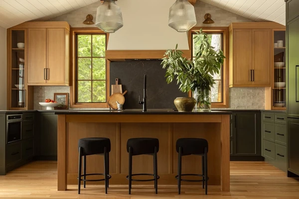 Modern Cottage Kitchen with Warm Wood and Dark Accents