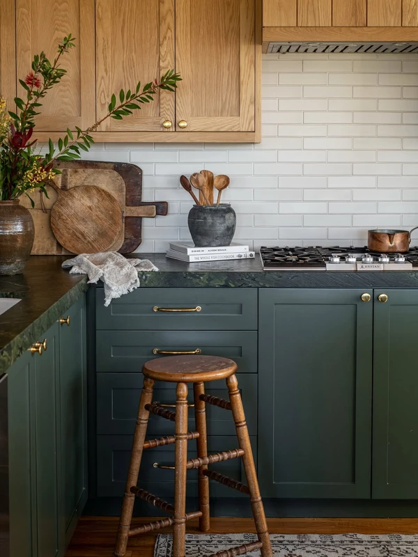 Green Cabinetry Meets Warm Wood