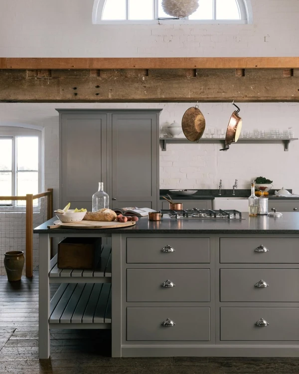 Gray Kitchen Island with Rustic Charm