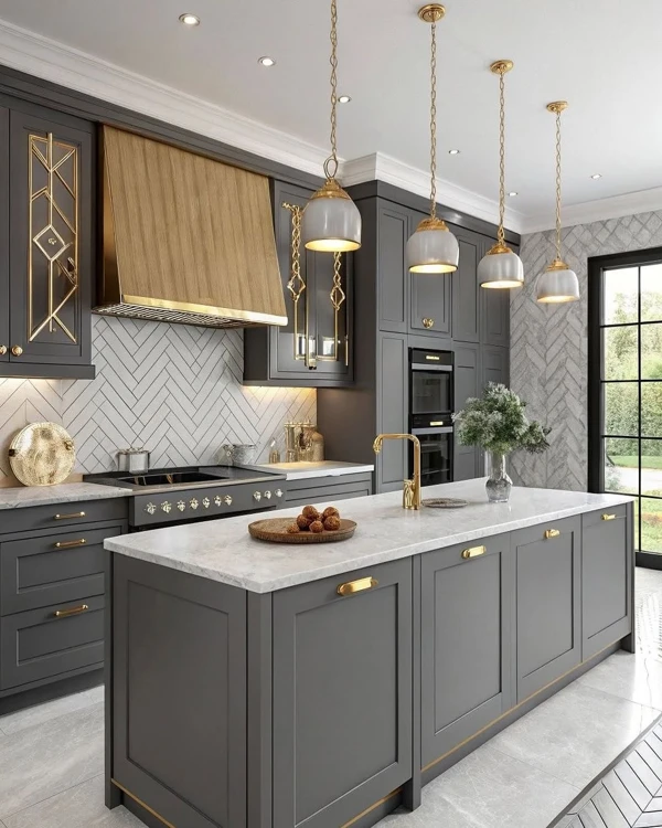 Charcoal Gray with Brass Pendant Radiance