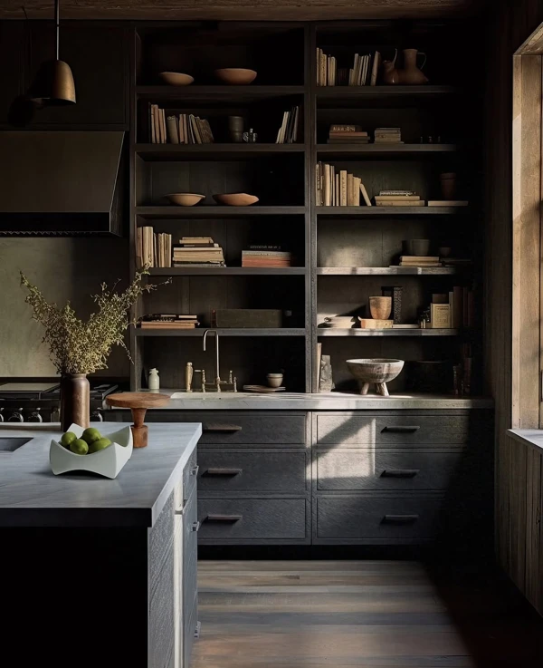 Dark Shelving Meets Minimalist Storage
