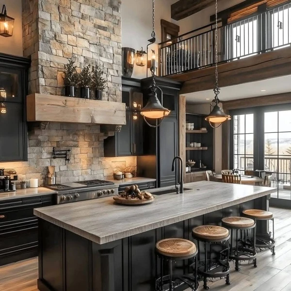 Stone Fireplace Anchors Your Gourmet Kitchen